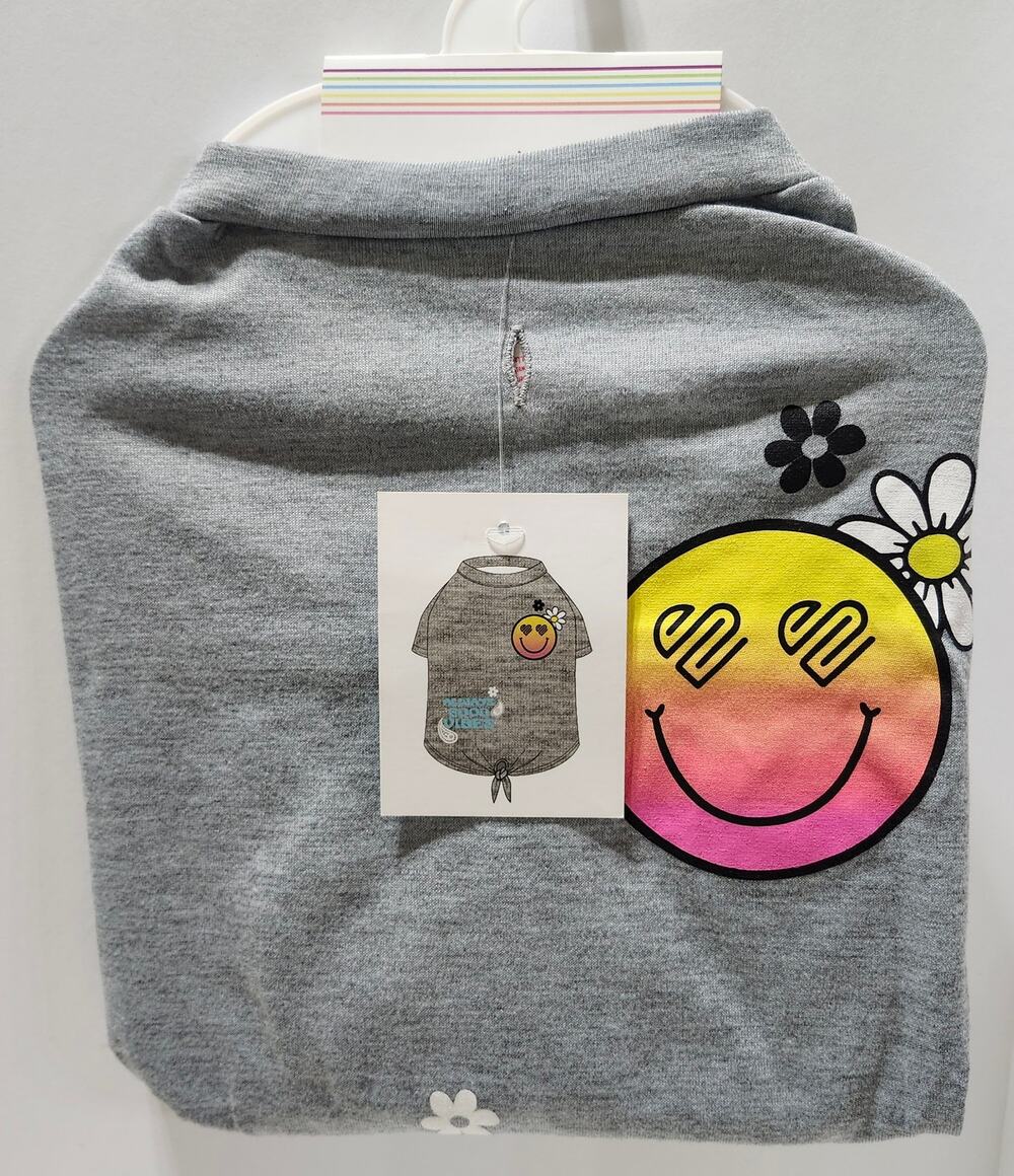 Justice Tee for Pets Gray Smiley Face Daisy Dog Shirt Size M NWT